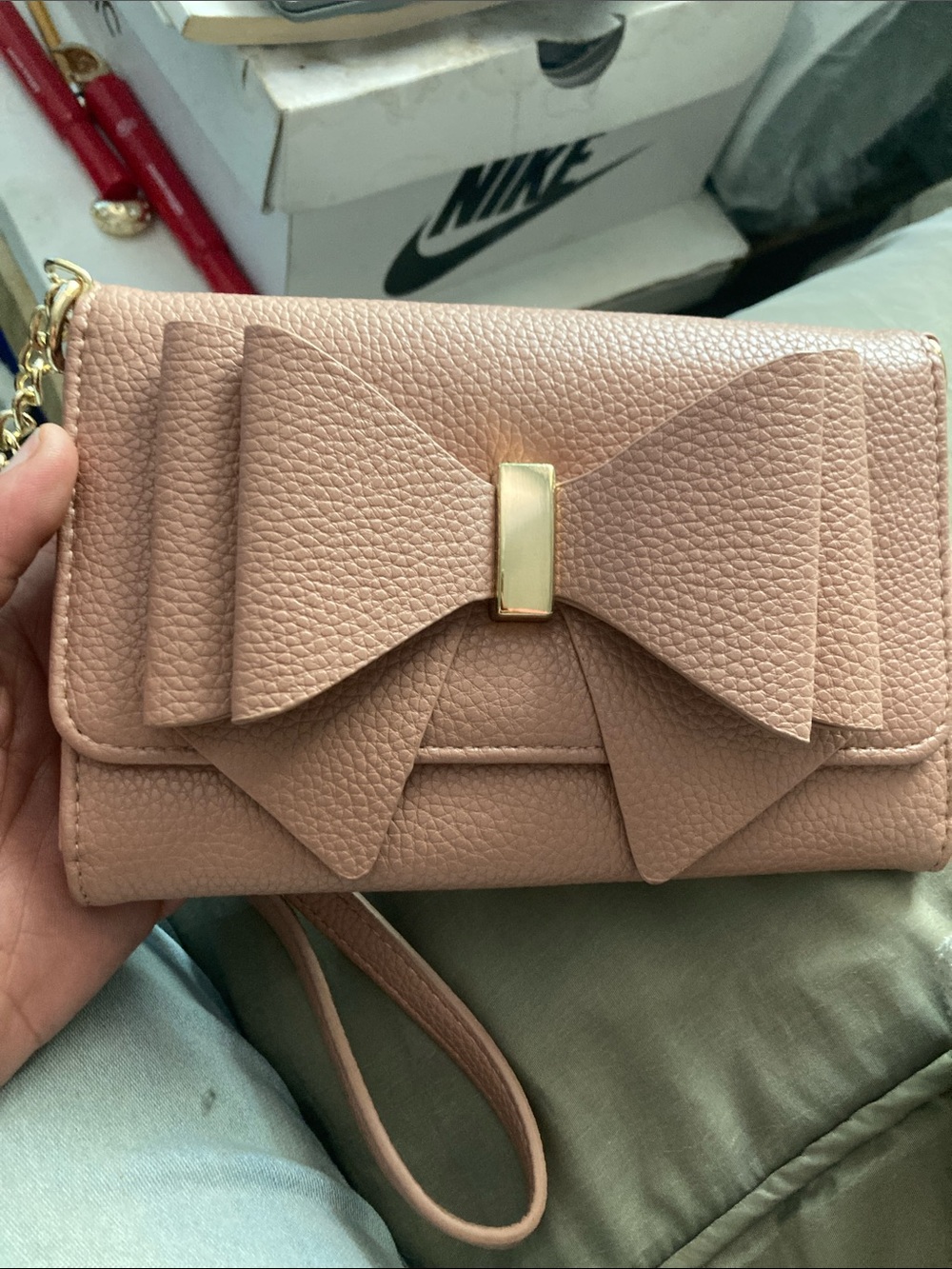 Like Dreams Dusty Pink Bow Accent Wristlet Clutch